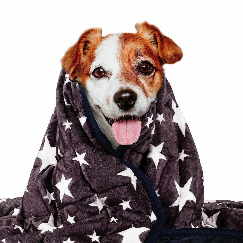 LaSyL manta pesada para perros con estampado azul gris, sensación calmante.