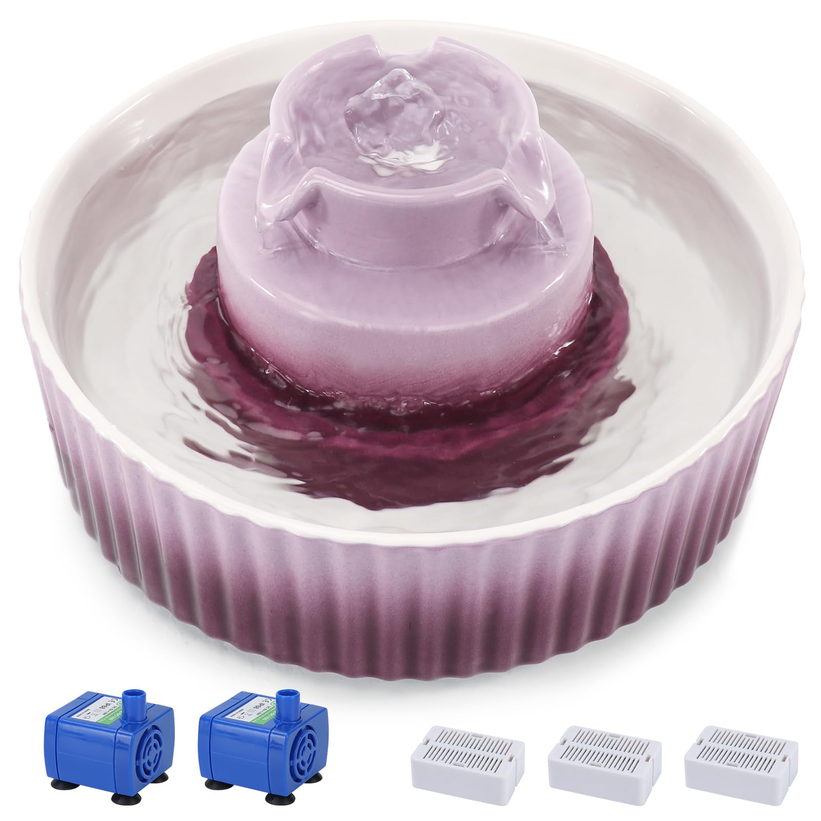 Fuente Lawfery para gatos, cerámica 2L Cupcake en color púrpura para agua fresca.