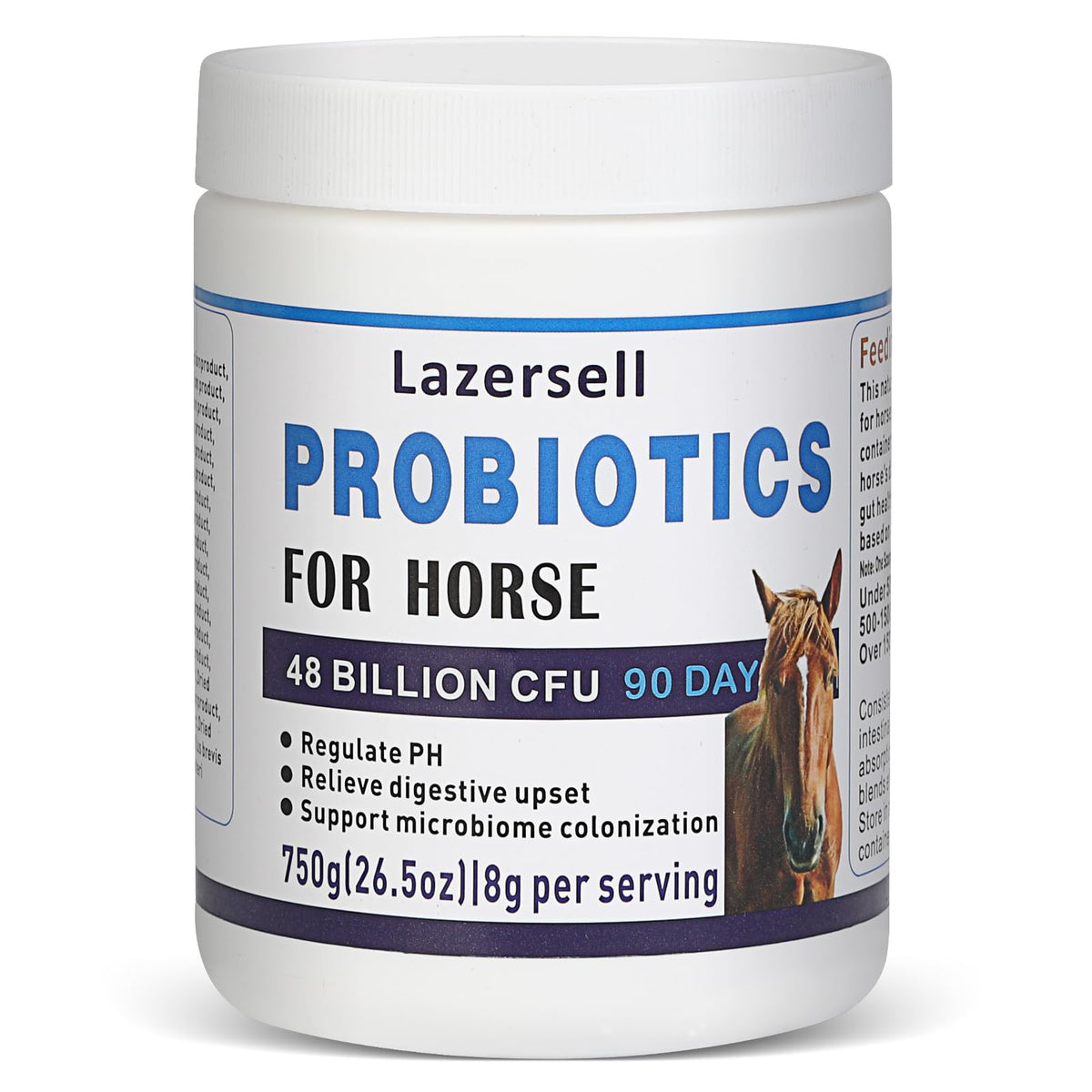 Lazersell Probioticos para Caballos: botella frontal muestra el envase para soporte digestivo natural.