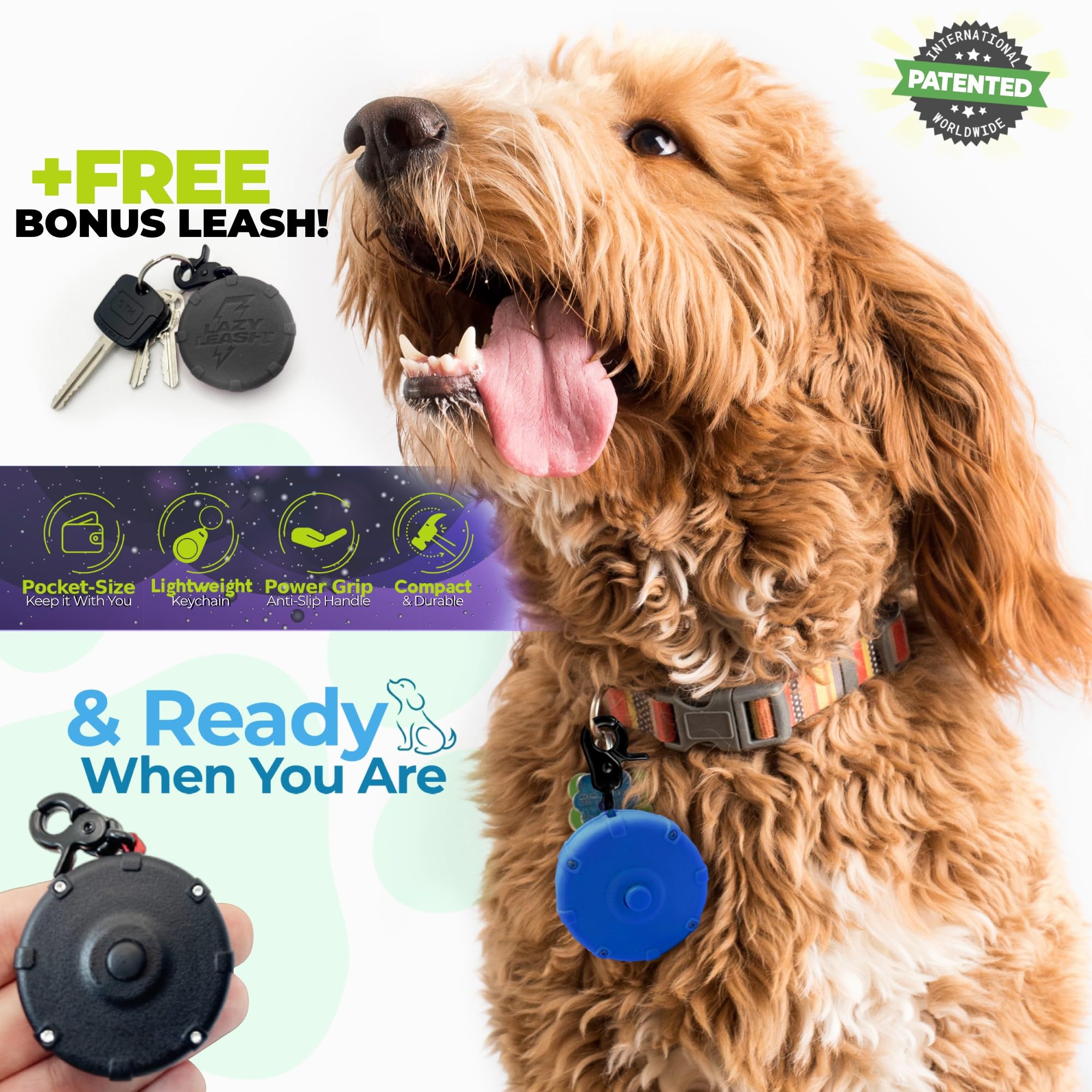 Lazy Leash: cadena de ajuste de 40 pulgadas para control cómodo.