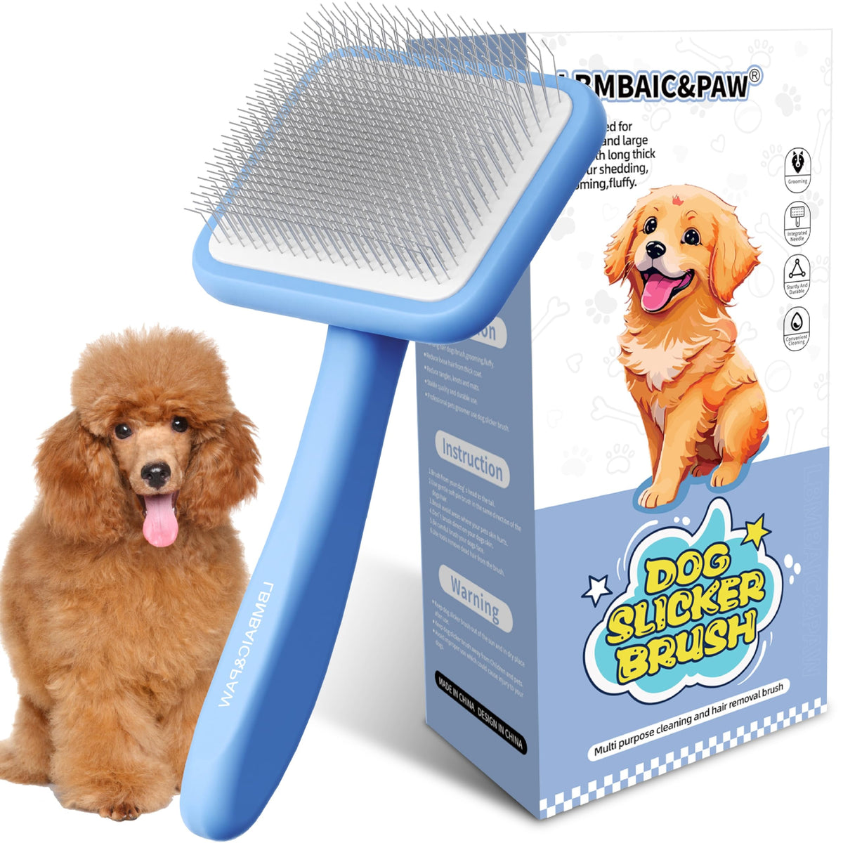 LBMBAIC&PAW cepillo slicker para perros con pelo largo y desenredo suave