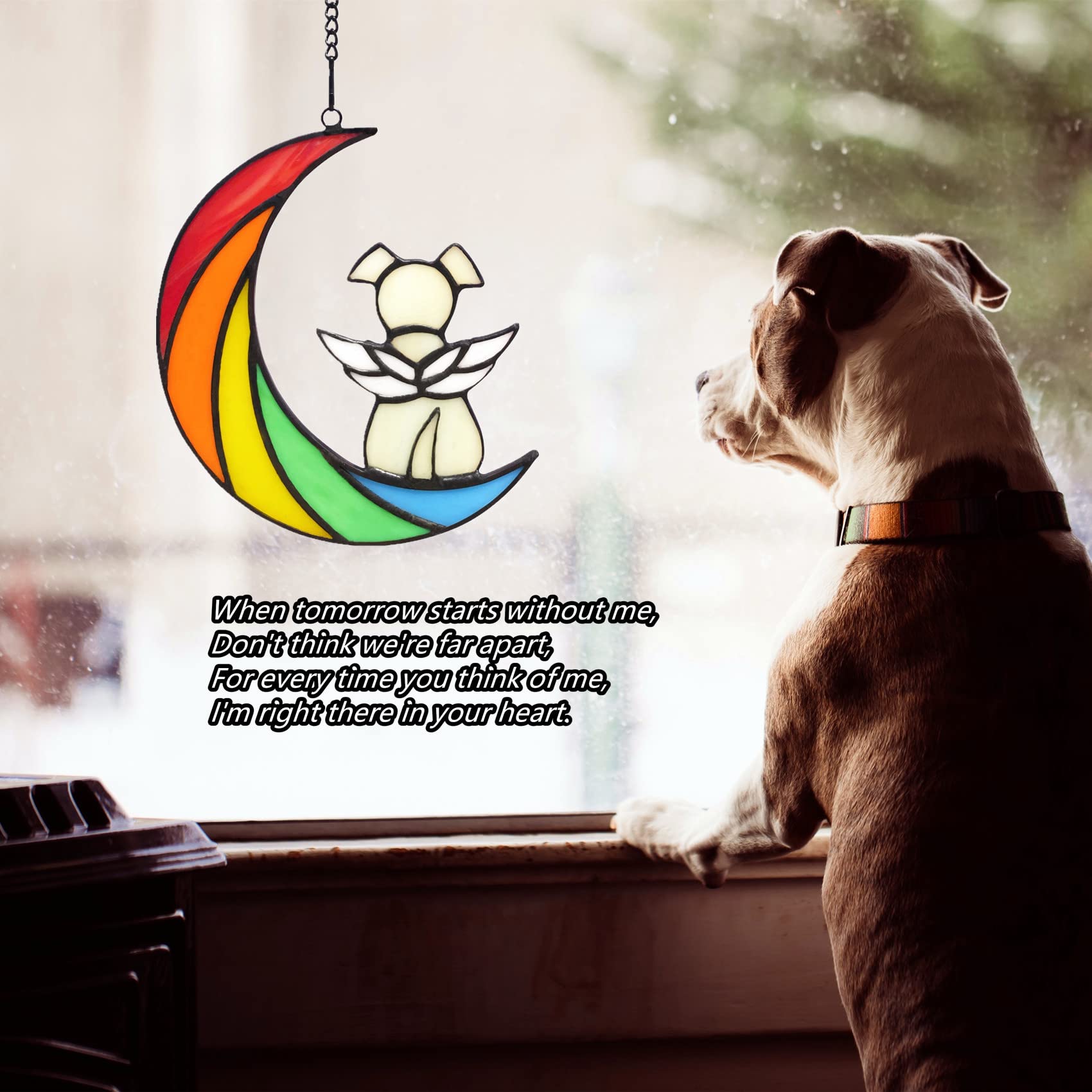 Lcensp Colgante de vidrio vitral regalo memorial para perro brilla