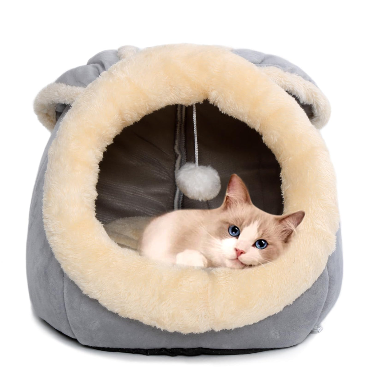 Cama cueva Lcybem con conejo colgante para juego seguro y cómodo.