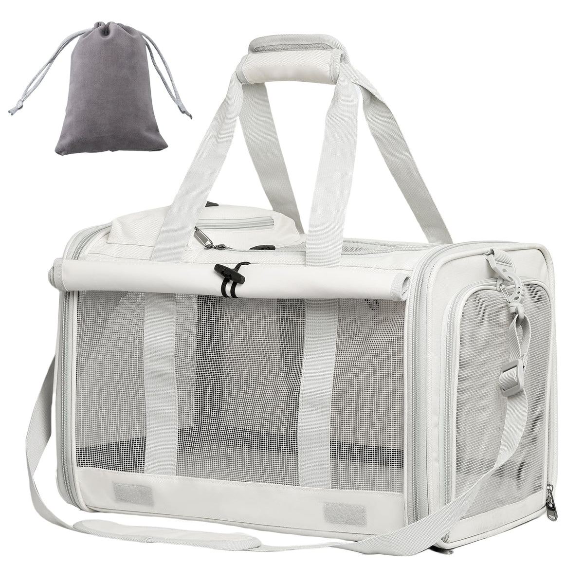 Le city transportín para gatos con malla ventilada y vista frontal.