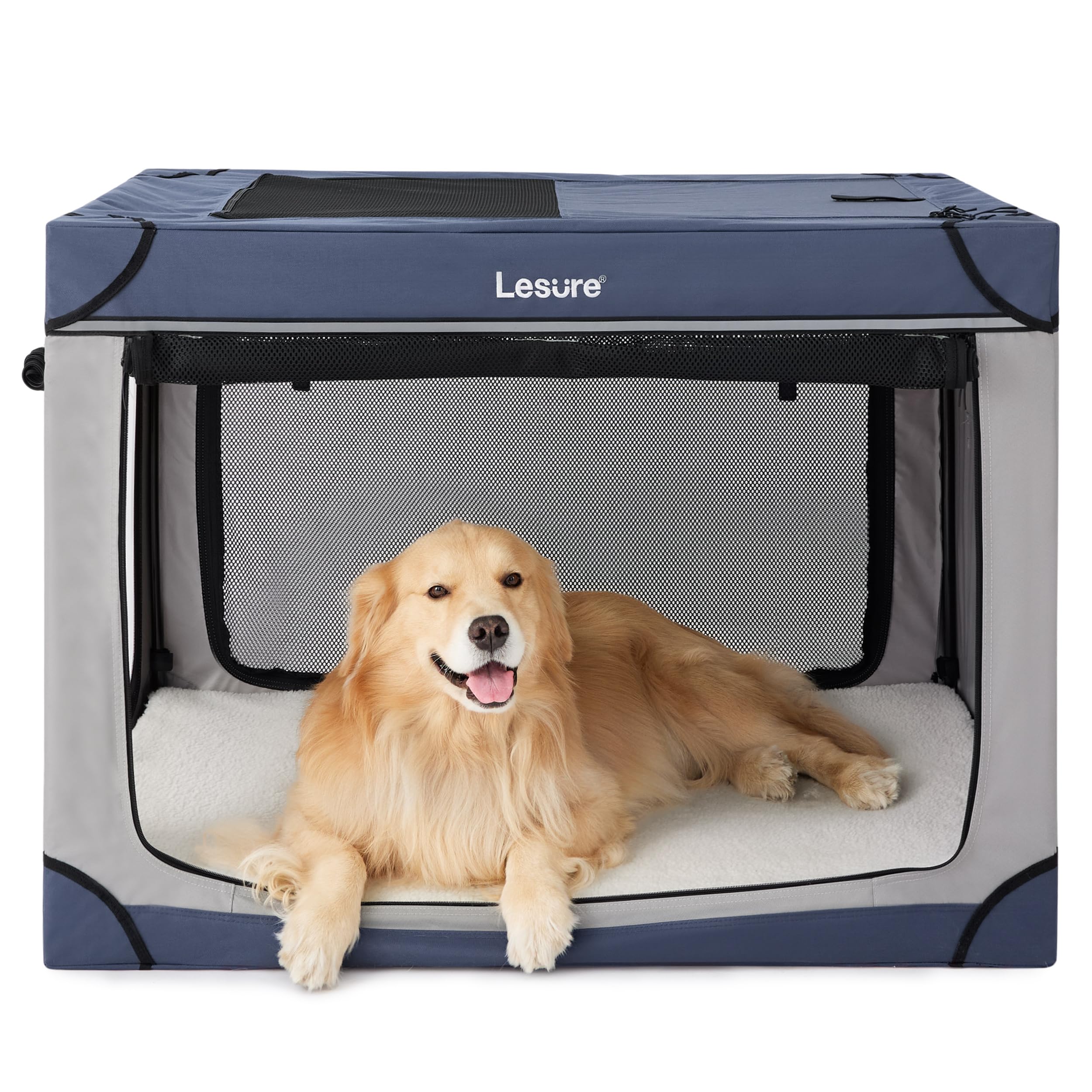 LE SURE jaula para perros plegable de 42 pulgadas en azul, ideal para viajes