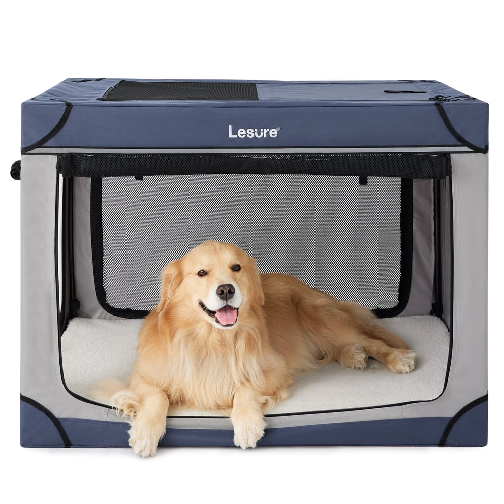 LE SURE jaula para perros plegable de 42 pulgadas en azul, ideal para viajes