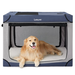 LE SURE jaula para perros plegable de 42 pulgadas en azul, ideal para viajes