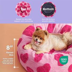 Cama LE SURE Donut para mascota con corazones bordados para un toque decorativo.