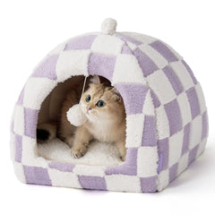 LE SURE Cama Gato Cueva 2-en-1 purpura 16-pulgadas para interiores