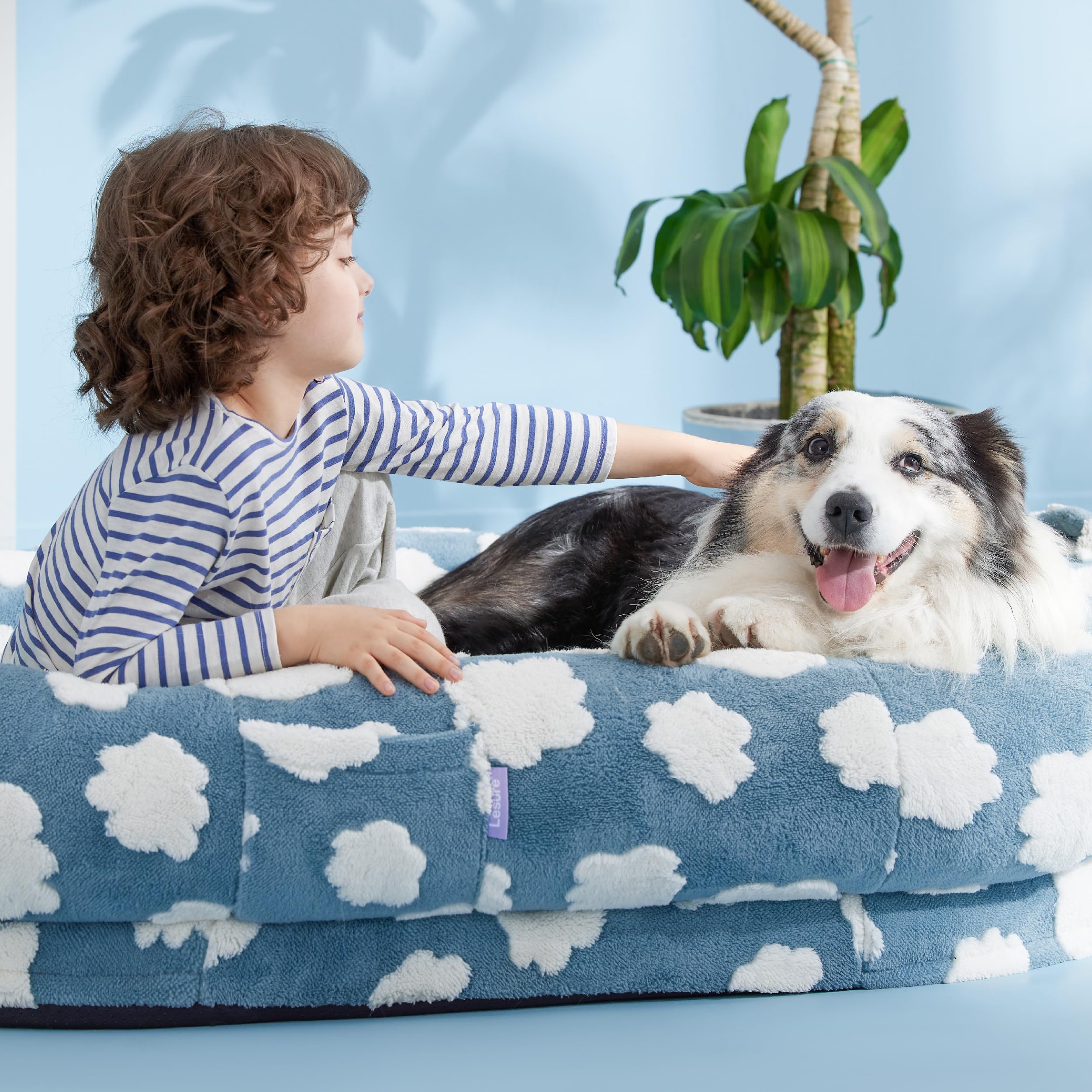 LE SURE Cama Humana para Perro XXL, forro impermeable protege la espuma.