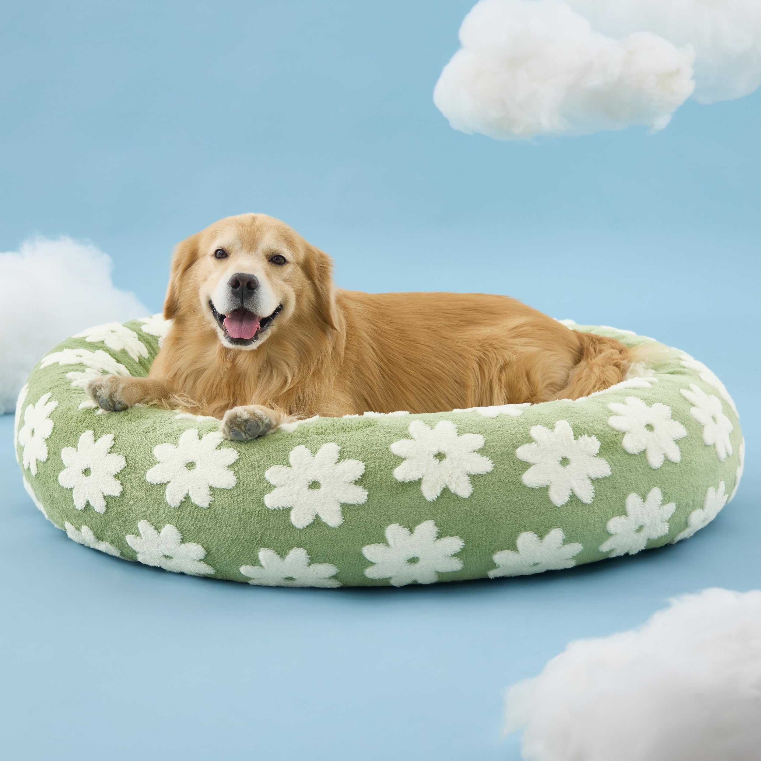 LE SURE cama donut verde de 42 pulgadas para perros extragrandes