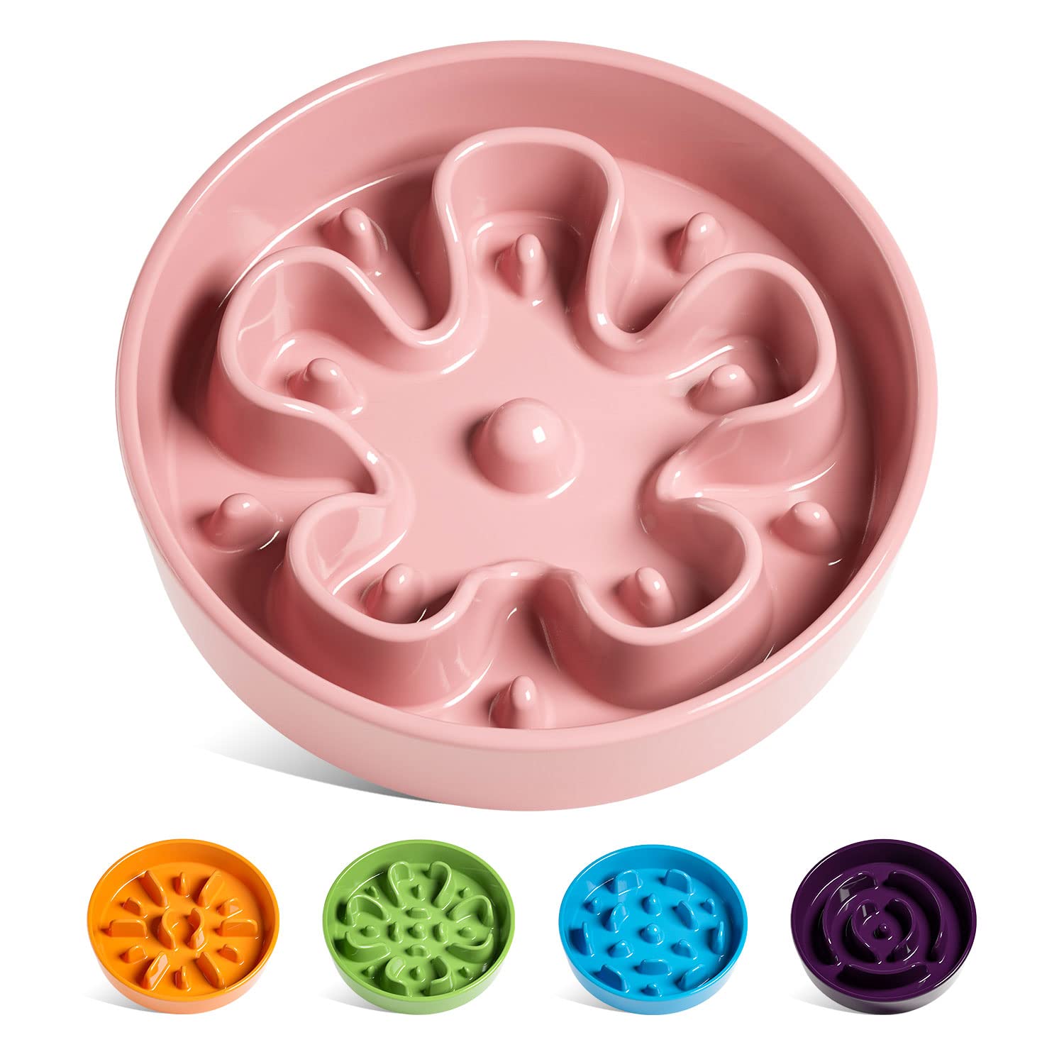 LE TAUCI comedero lento cerámico rosa flor para perros.