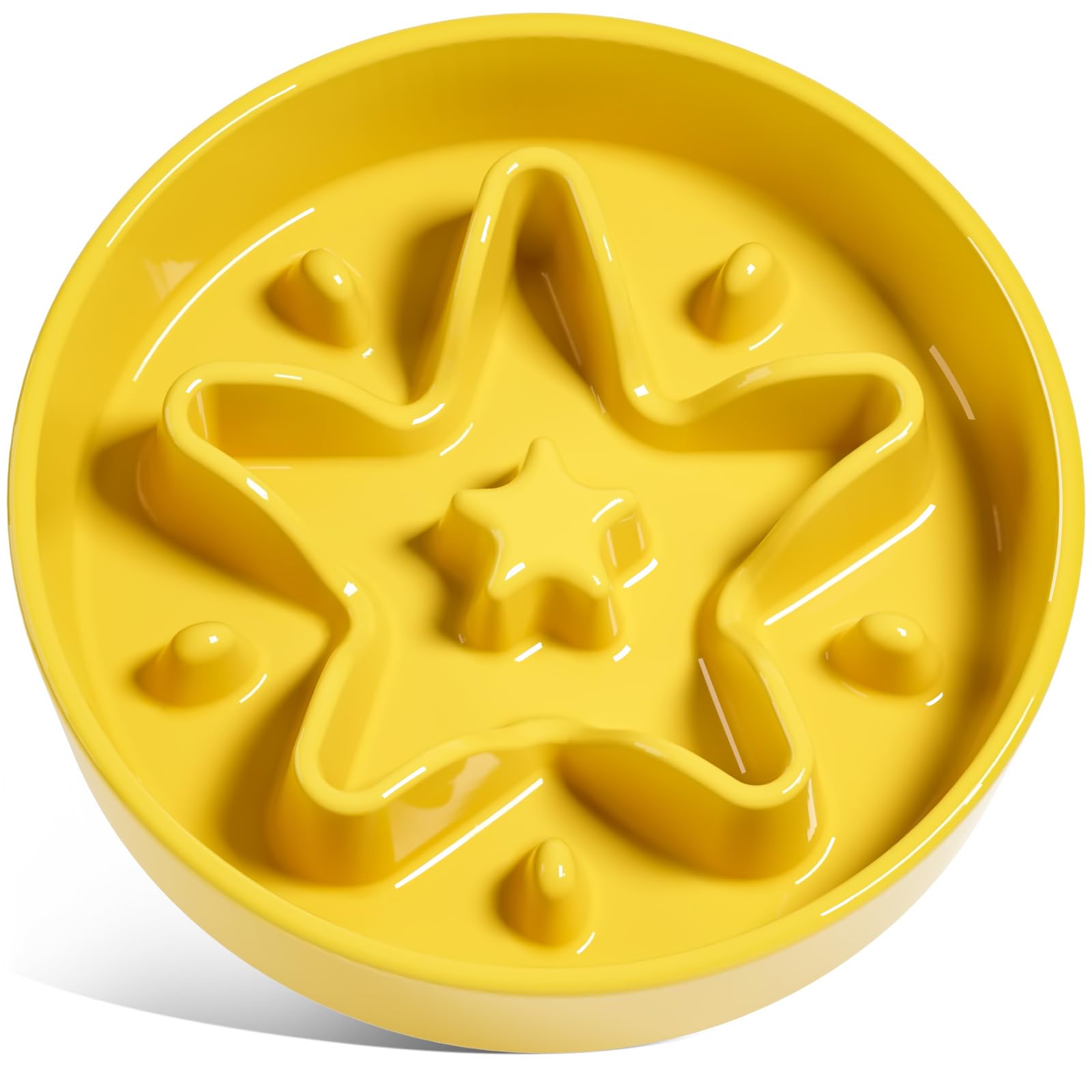LE TAUCI cuenco cerámico lento estrella amarillo para perros pequeños, ideal para comer despacio.
