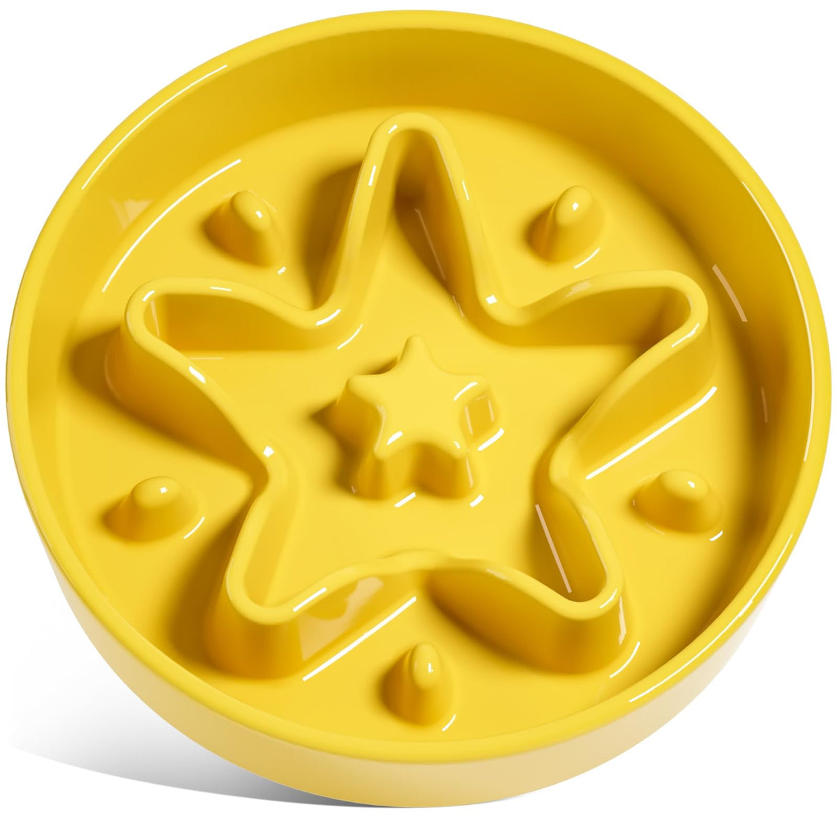 LE TAUCI cuenco cerámico lento estrella amarillo para perros pequeños, ideal para comer despacio.