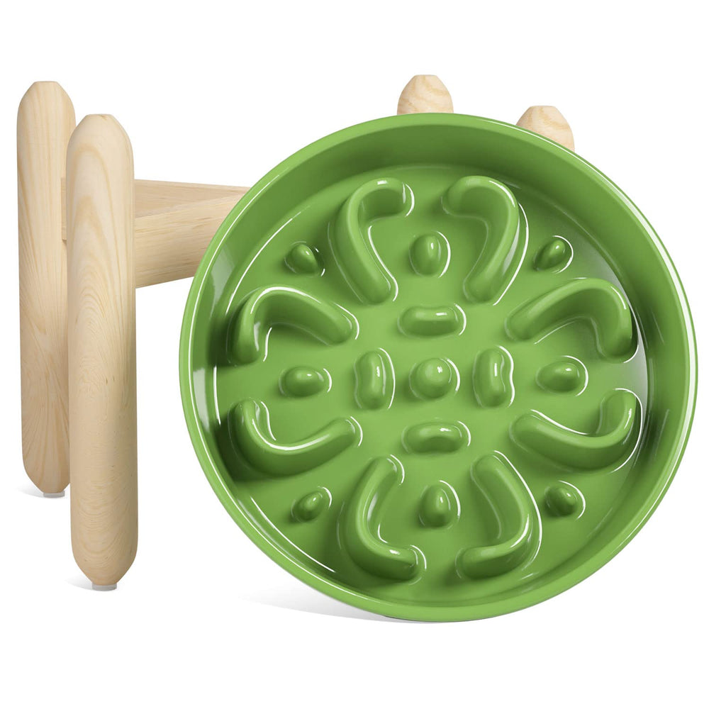 LE TAUCI cuenco cerámico lento para perros, versión verde trébol, ideal para comidas pausadas.
