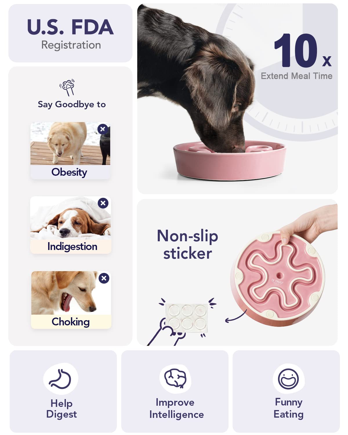 LE TAUCI fácil limpieza cuenco cerámico para perros facilita la limpieza tras comer.