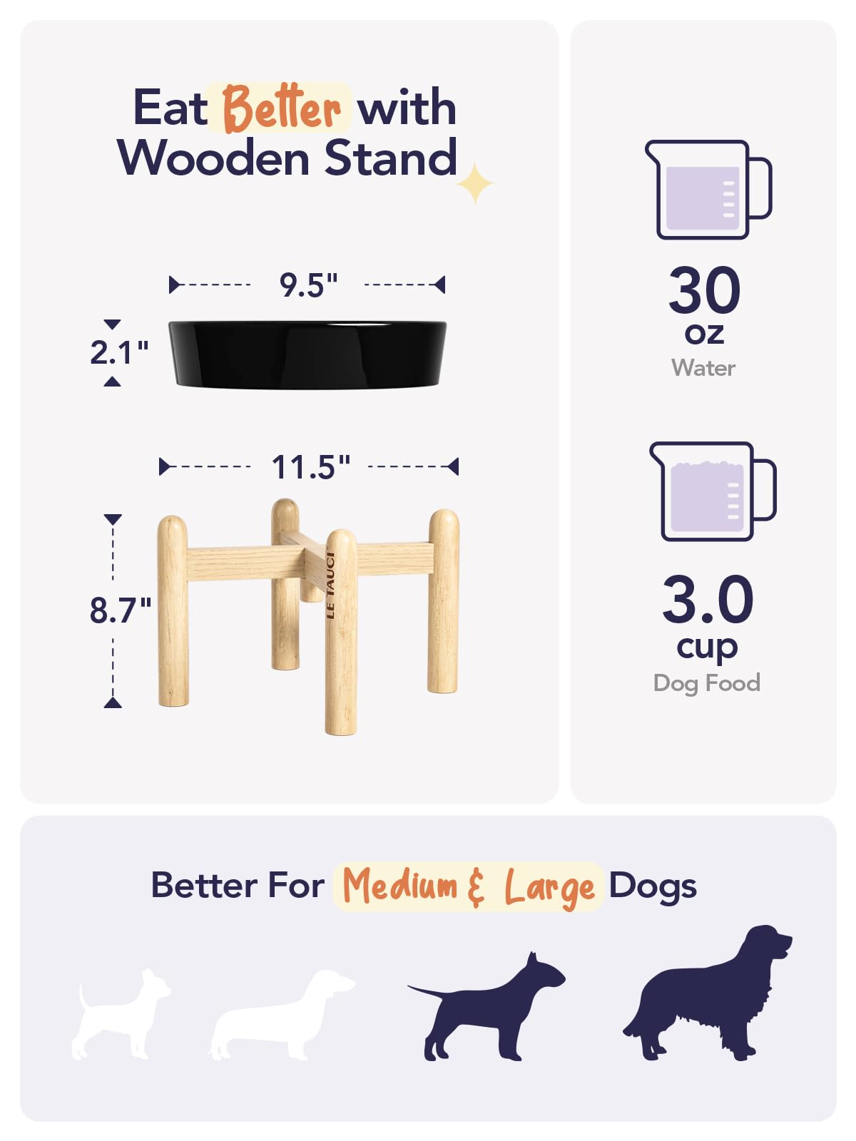 LE TAUCI soporte de madera elevado para una postura cómoda durante la comida.