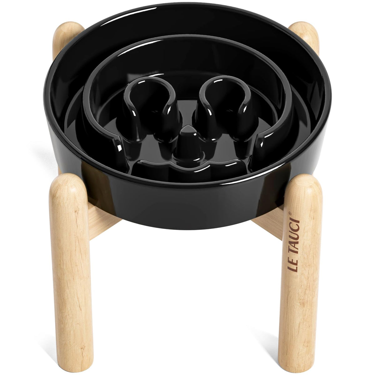 LE TAUCI tazón lento cerámico cráneo negro para perros, favorece ingesta pausada.