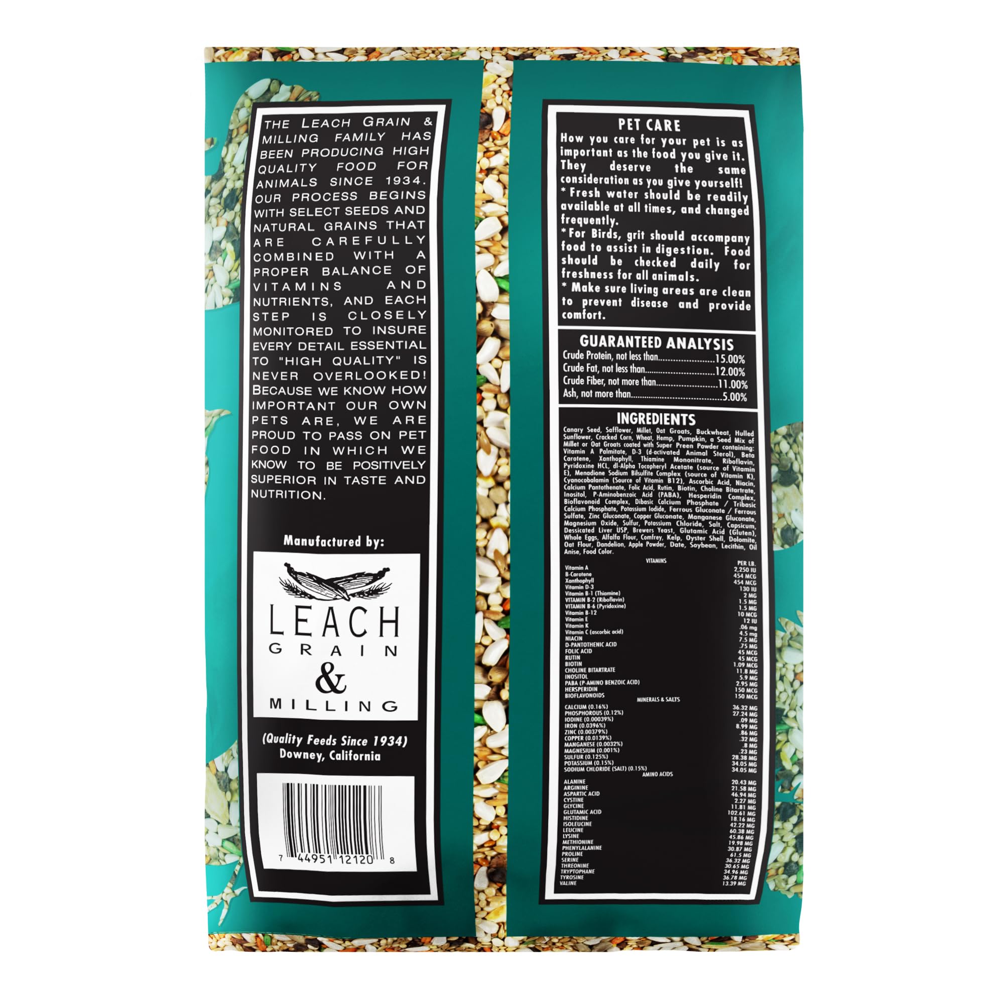 LEACH GRAIN & MILLING CO. Small Hookbill Plus, semillas crujientes para energía diaria.