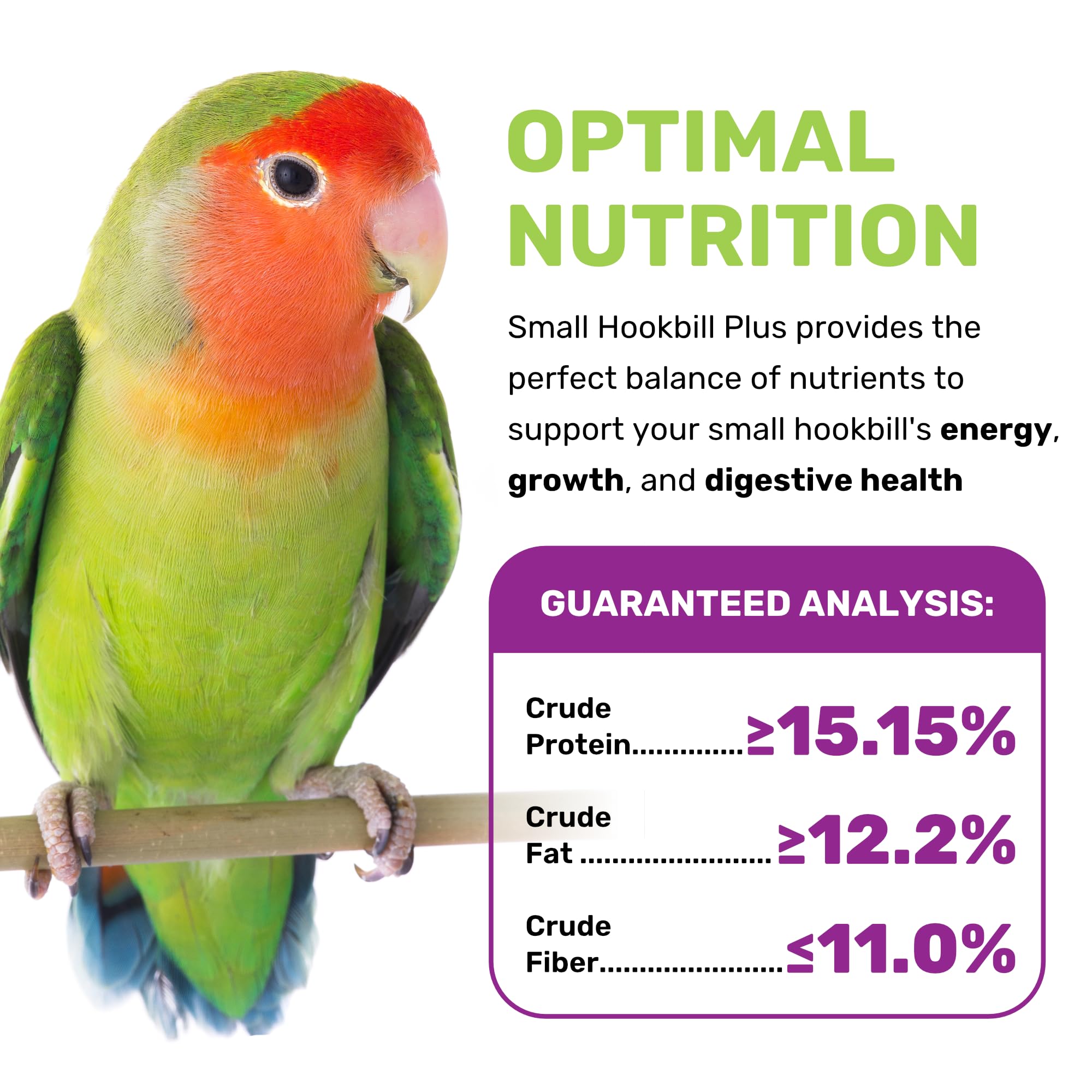LEACH GRAIN & MILLING CO. Small Hookbill Plus, huevos enteros deshidratados para nutrición equilibrada.