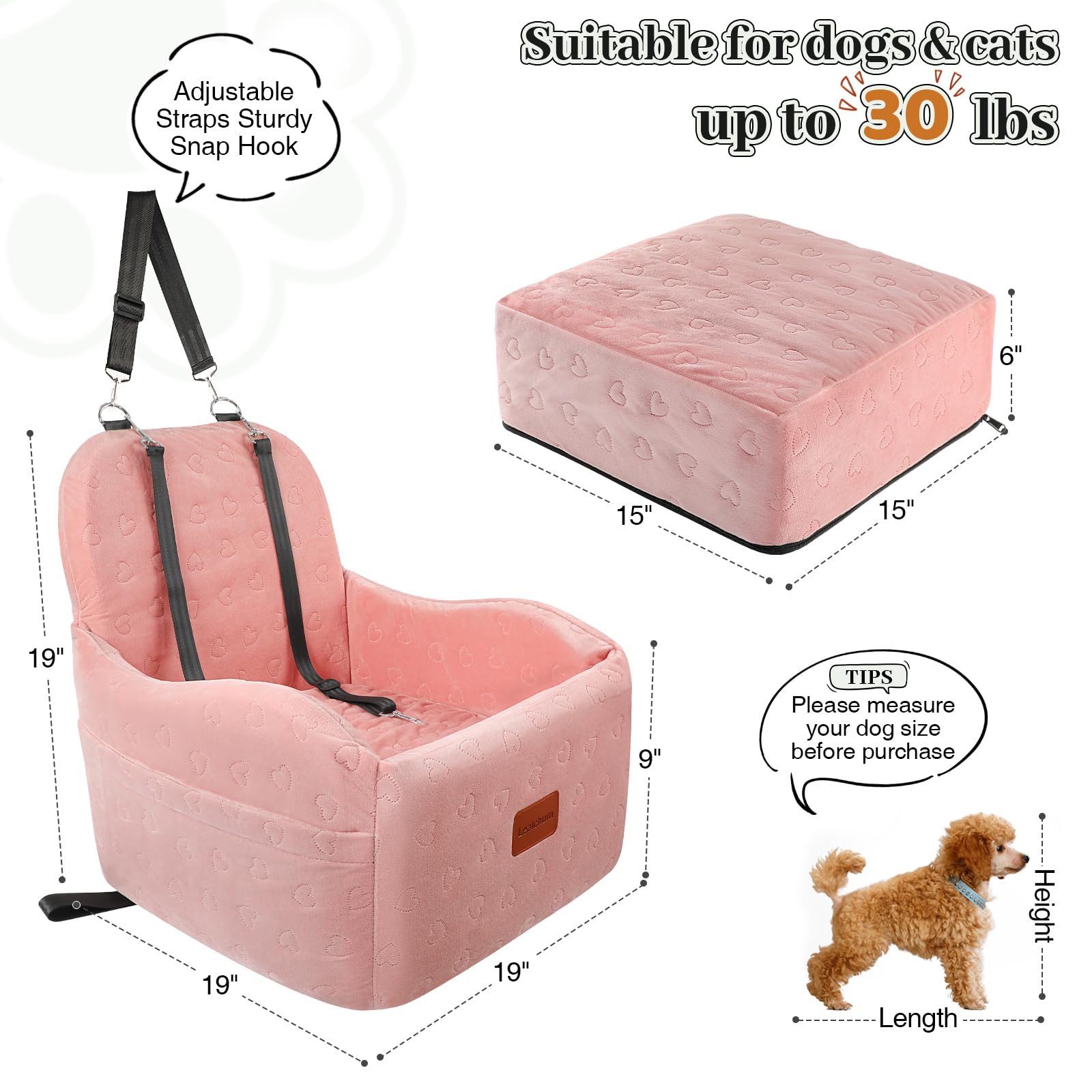 Lealchum almohadilla de memoria rosa para confort del perro en desplazamientos