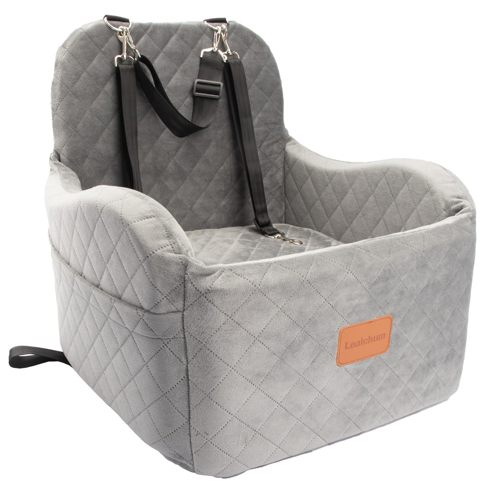 Lealchum asiento elevador para perros pequeños en gris, seguridad en coche.