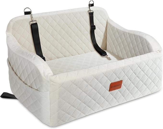 Lealchum: asiento para perro en auto, enfoque en tamaño medio-grande, confort para viajes largos.