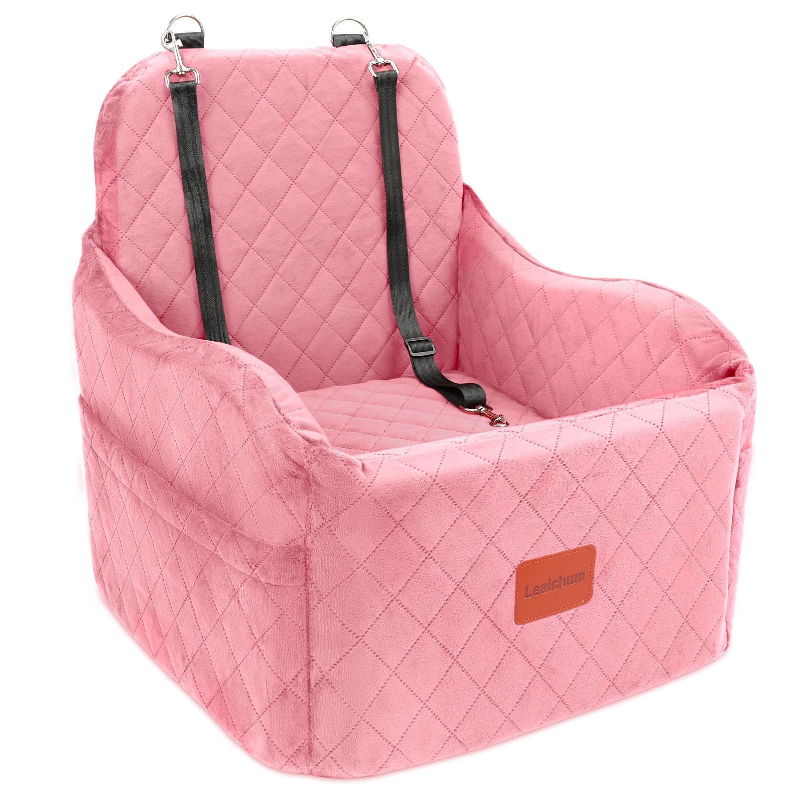 Lealchum asiento elevador para perros rosa en coche, seguridad y comodidad durante el viaje