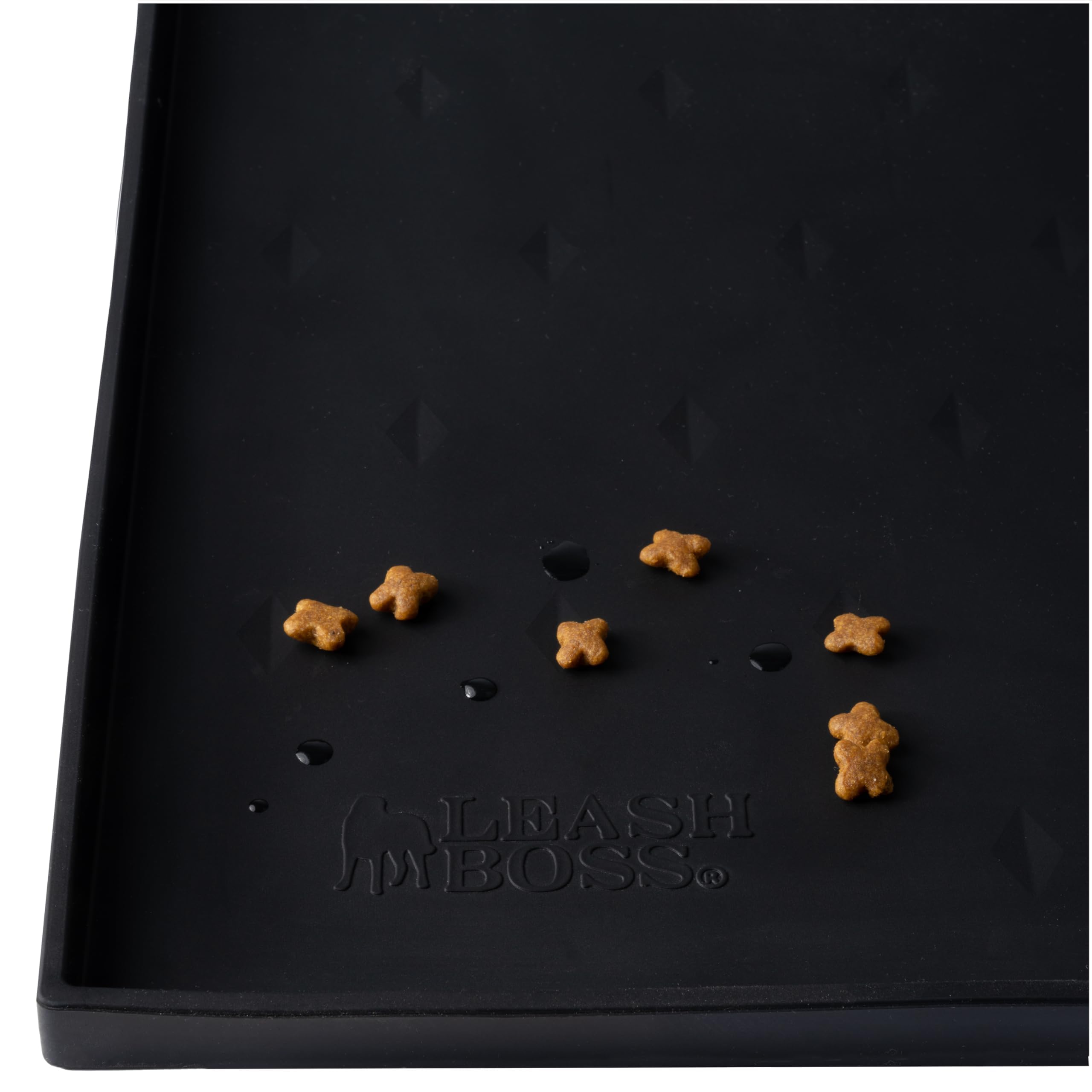 Alfombrilla Leash Boss impermeable XXL protege el suelo durante la comida.