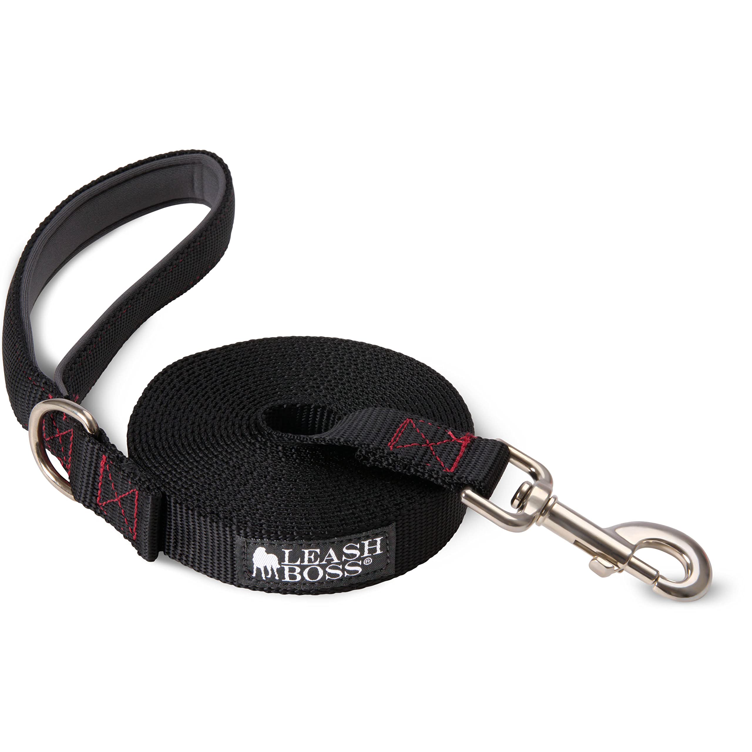 Leash Boss con asa neopreno, agarre suave para paseos largos.