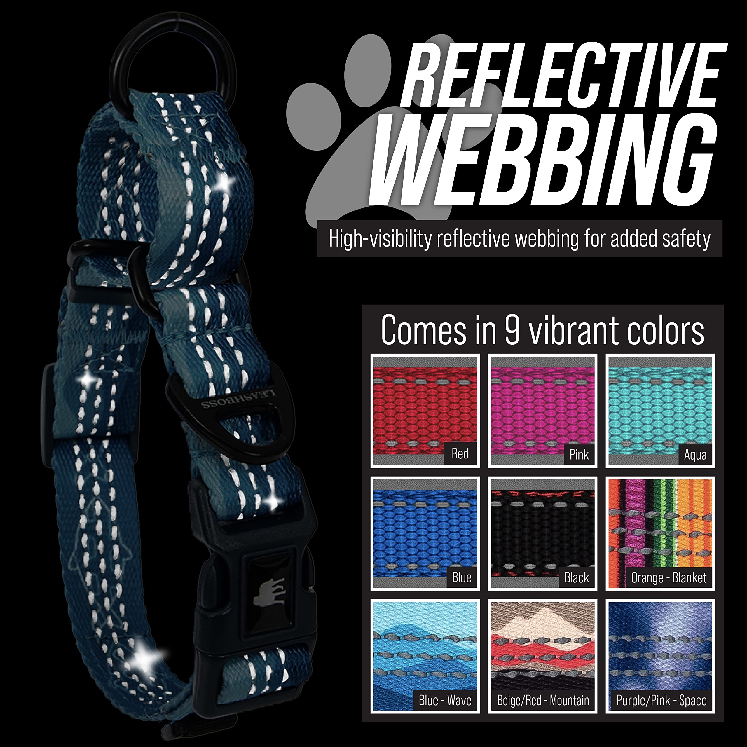 Diseño colorido y moderno del collar Leash Boss martingale.