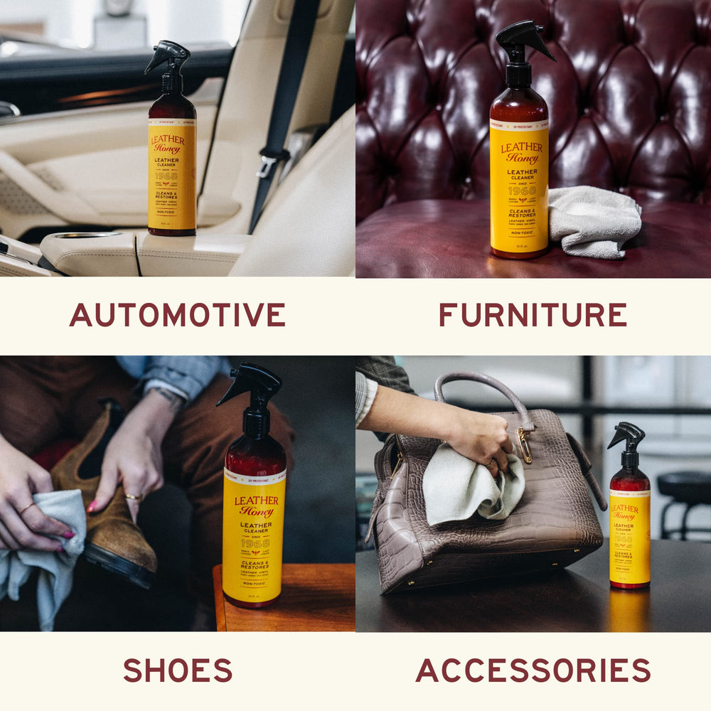 Leather Honey protege UV cuero con spray, previene desvanecimiento.