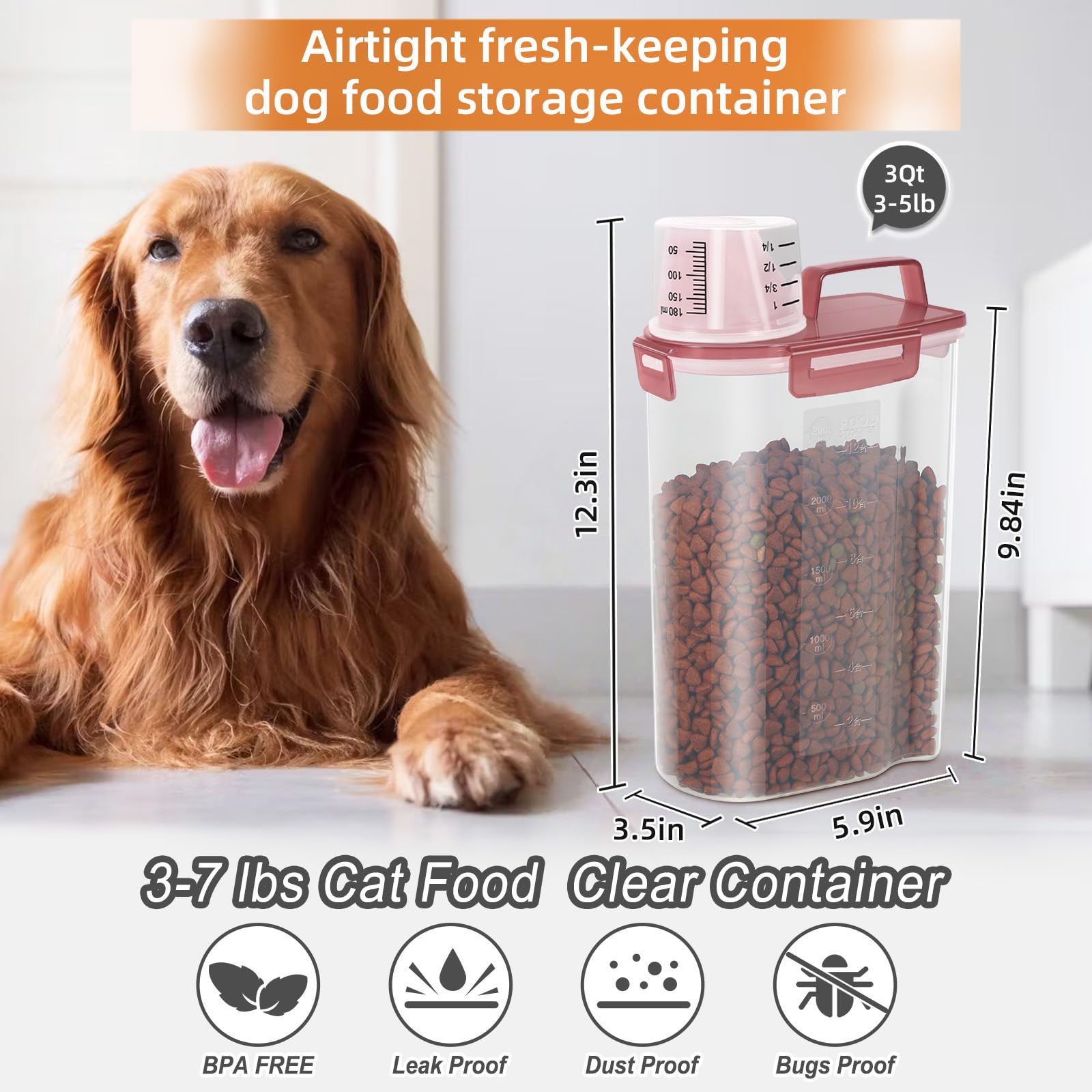 LEAWALK contenedor-alimento-mascotas taza-medicion para porciones precisas