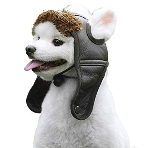 Gorra avión Leconpet para perro cuero teddy marrón: textura suave y cálida en invierno.