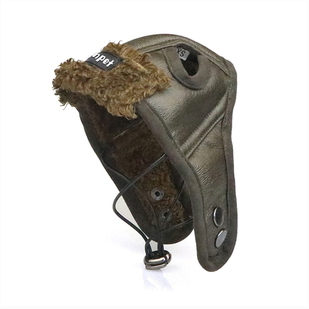 Gorra avión Leconpet para perro marrón S: protección cálida con cuero PU y teddy.