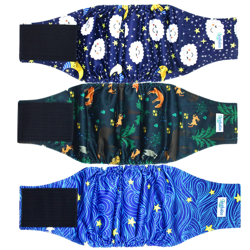 Pañales Leekalos para perro macho, empaque frontal y tres pack para mayor conveniencia.