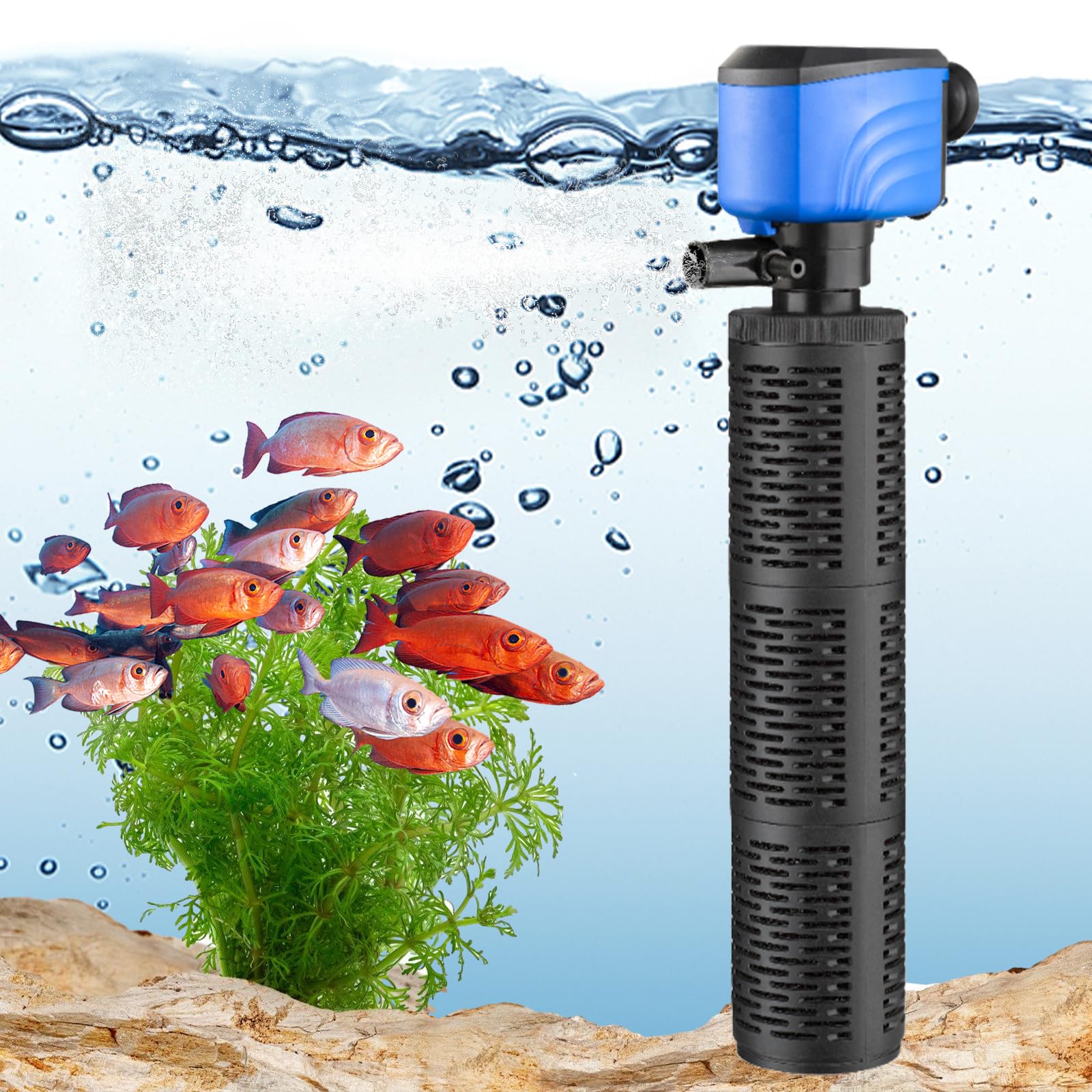 Leekimid filtro acuario 3 etapas, filtración eficiente y oxigenación adecuada para acuarios.
