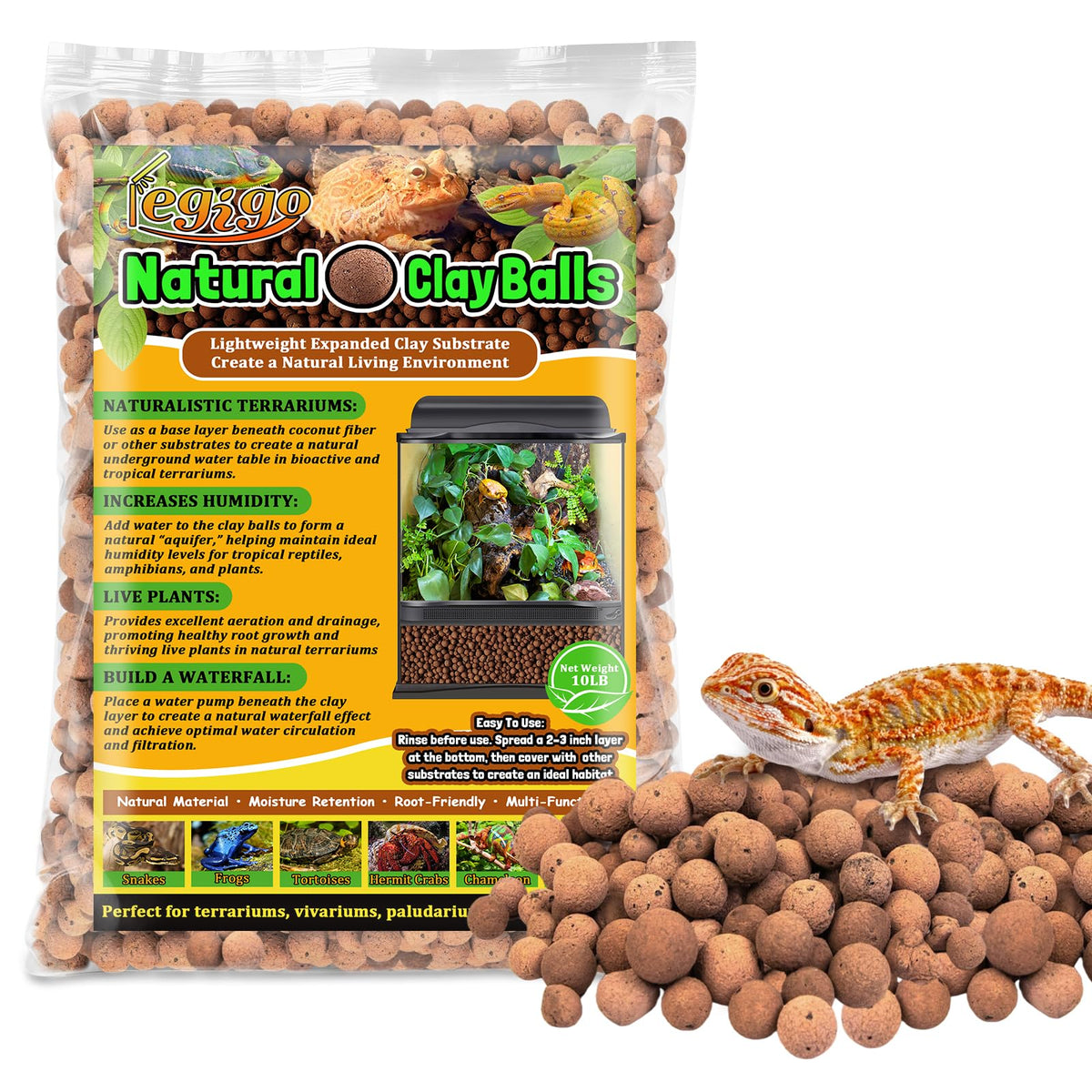 Legigo bolas de arcilla expandidas para drenaje del terrario, mejora la humedad.