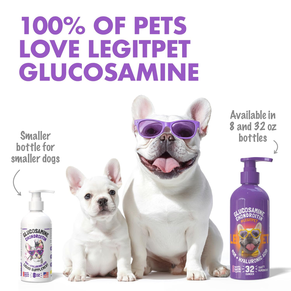 LEGITPET glucosamina líquida, etiqueta clara para ver la dosis y uso.