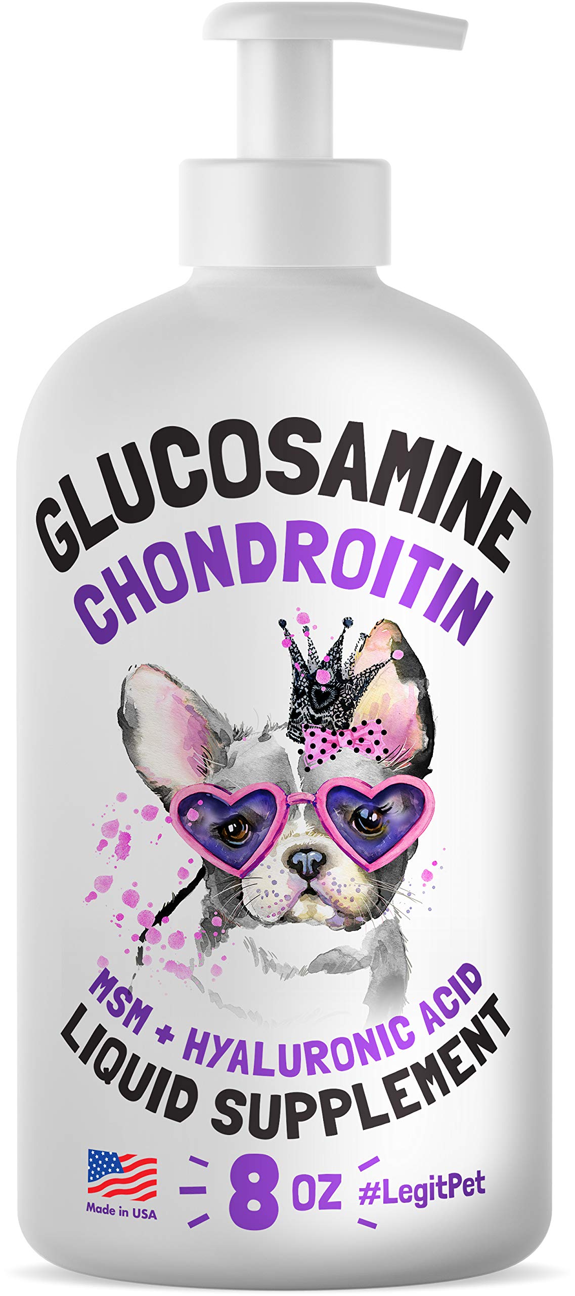 LEGITPET glucosamina líquida con sabor tocino en botella para movilidad articular.