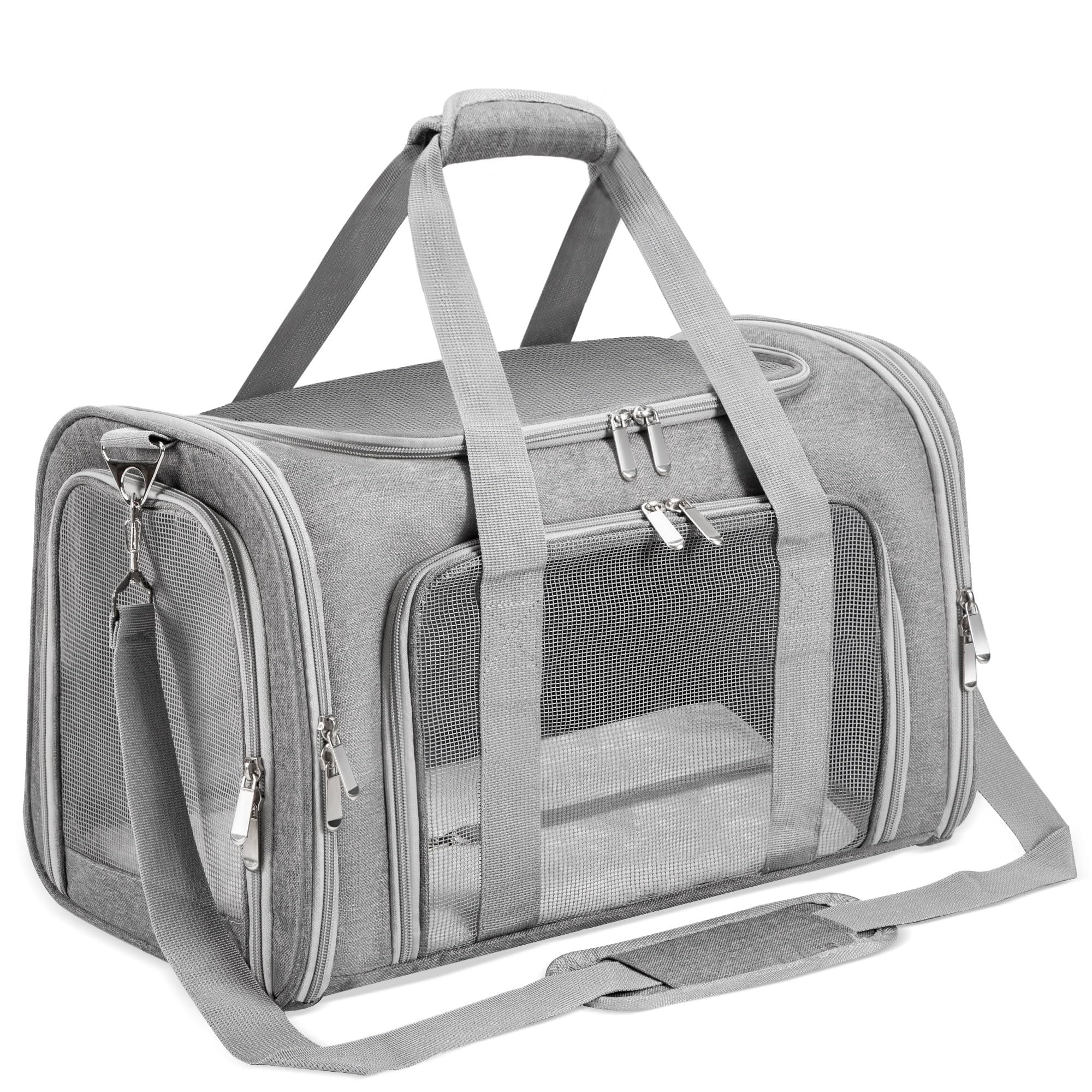 LEHNI transportín para mascotas, vista frontal, diseño resistente ideal para viajes.