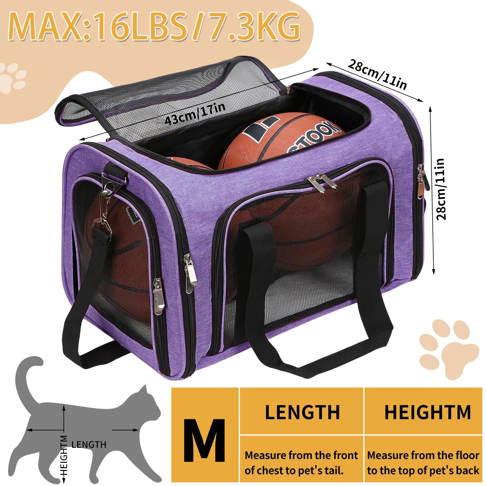 LEHNI transportín 17x11x11 pulgadas, adecuado para mascotas hasta 16 lb