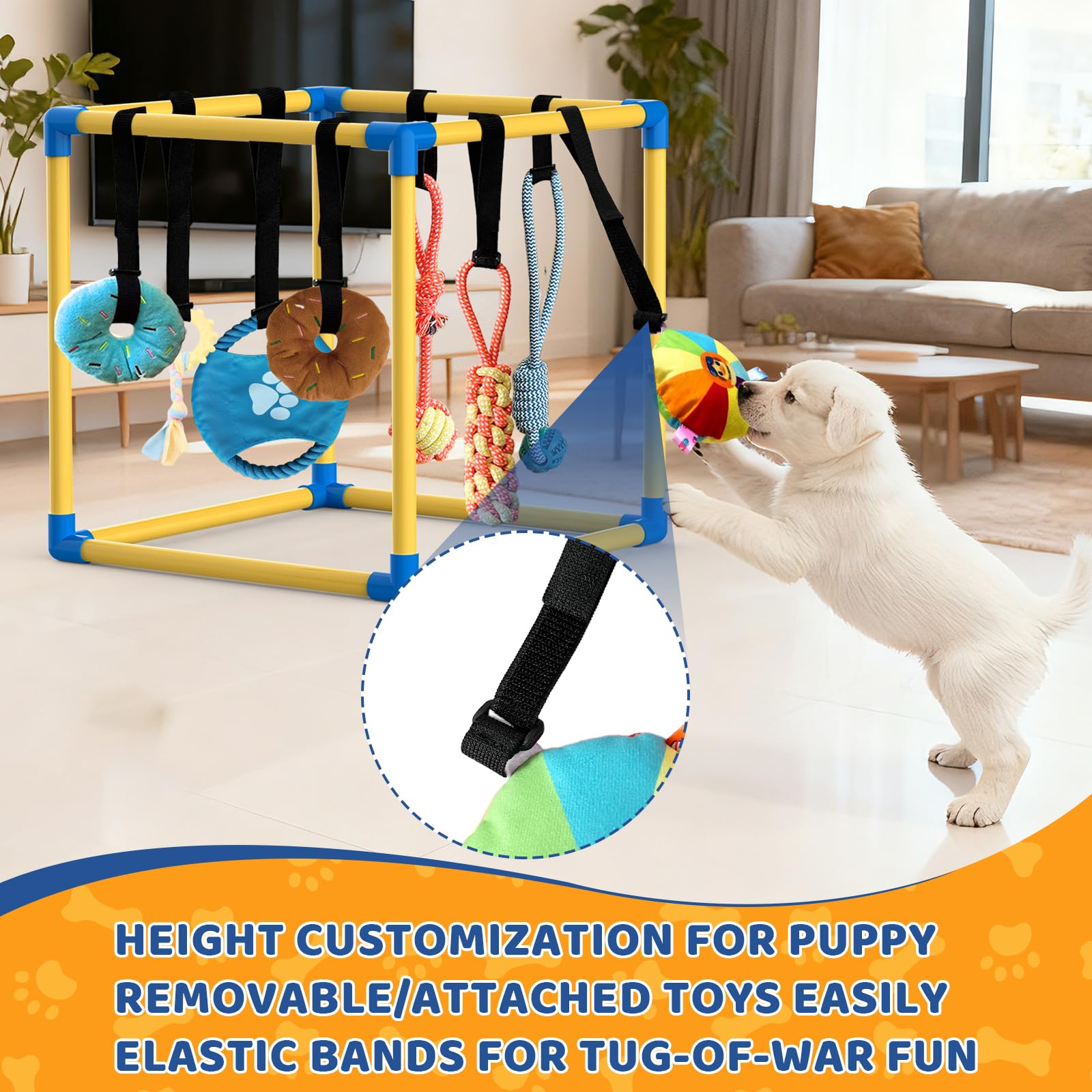 lehorra Puppy Play Gym, marco de PVC estable con esquinas redondeadas.