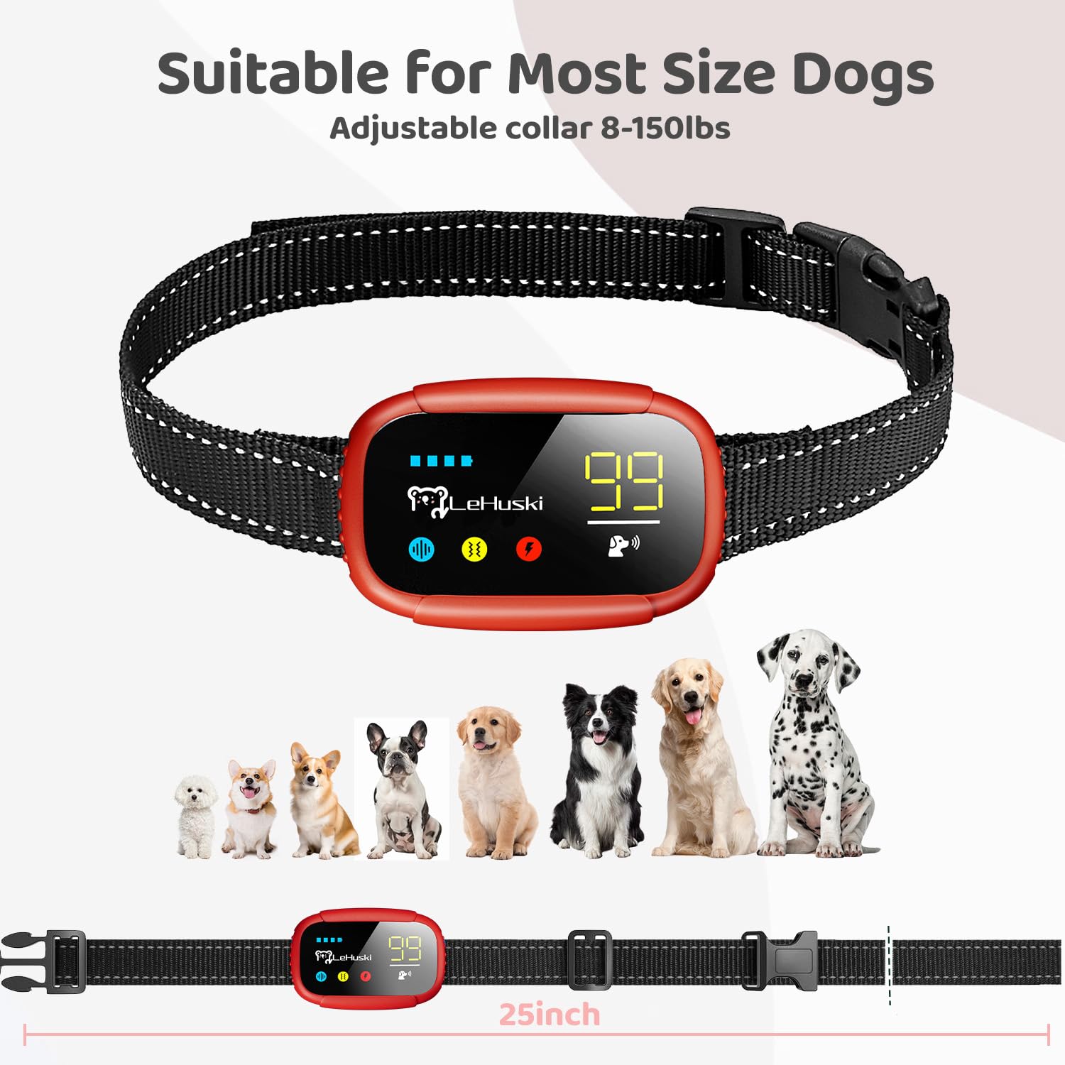 LeHuski collar ofrece alcance remoto de 1600 pies para entrenar al aire libre.