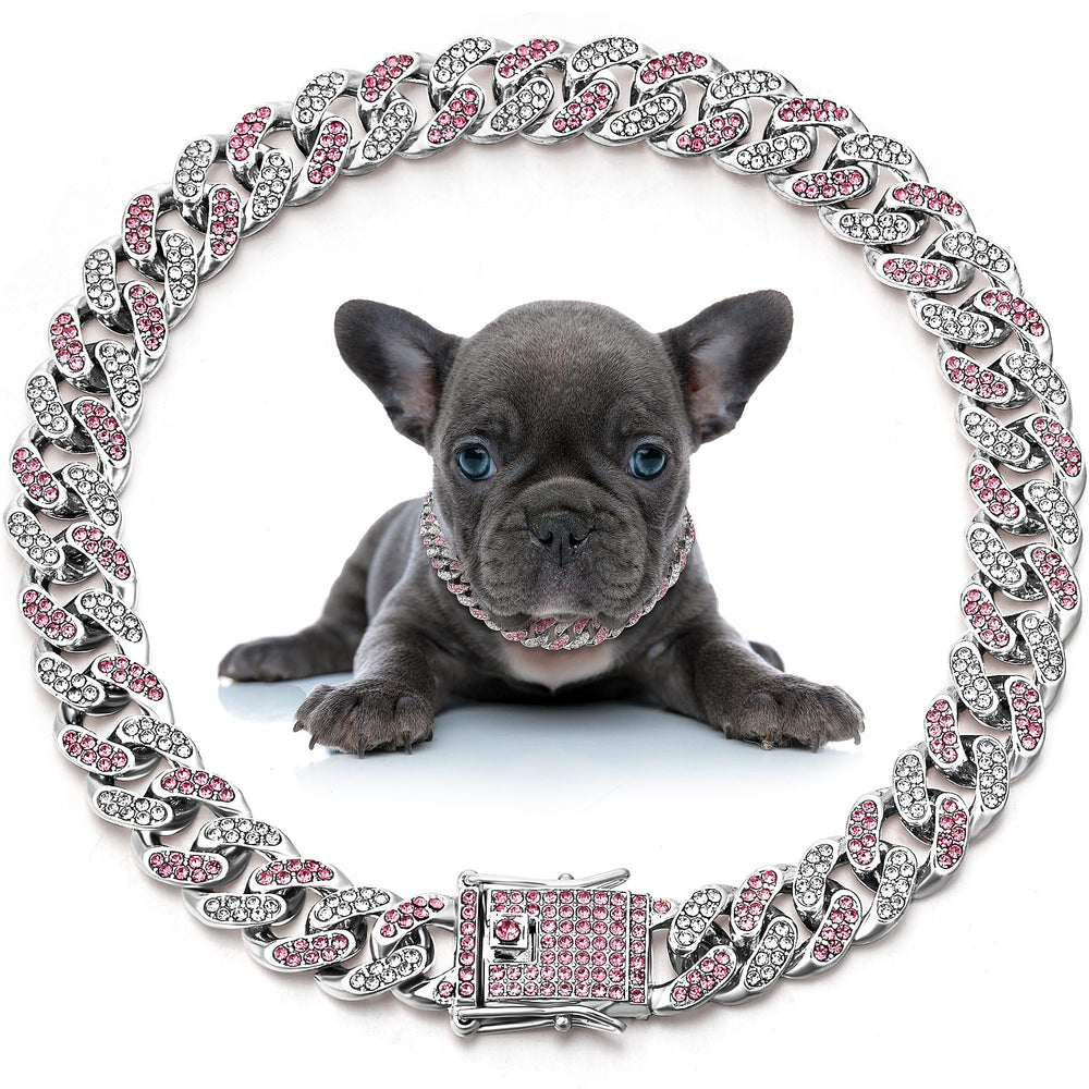 Collar Leifide de cadena para perro con diamantes, ideal para paseos con estilo.