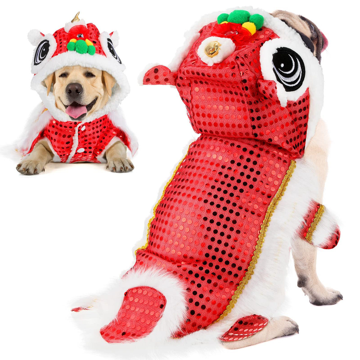 LEIFIDE disfraz león danza para perro, vista completa para fotos festivas.