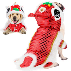 LEIFIDE disfraz león danza para perro, vista completa para fotos festivas.