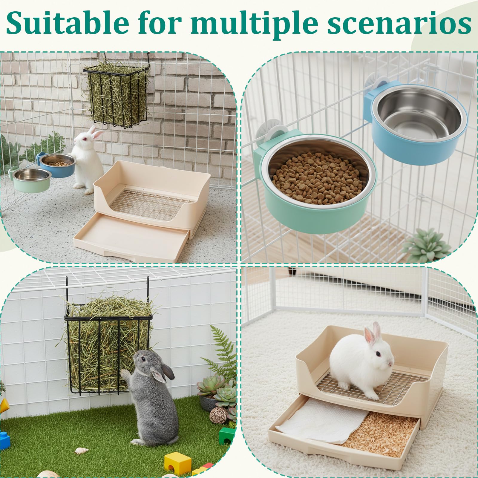 Leinuosen set para mascotas pequeñas, solución integrada para comer y aseo.