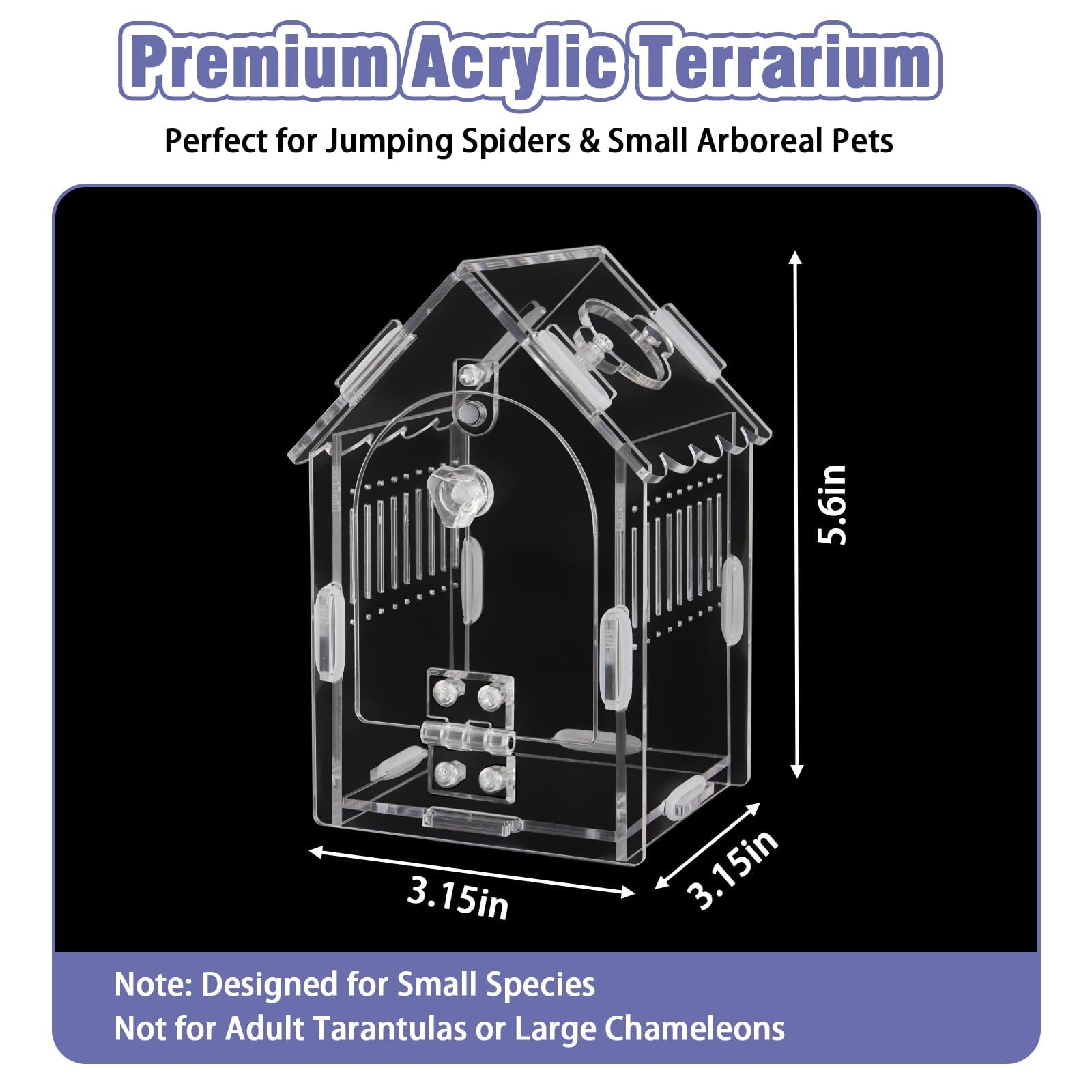 LEIZHENZI terrario acrílico 8x8x14 cm, vista lateral para dimensiones compactas.