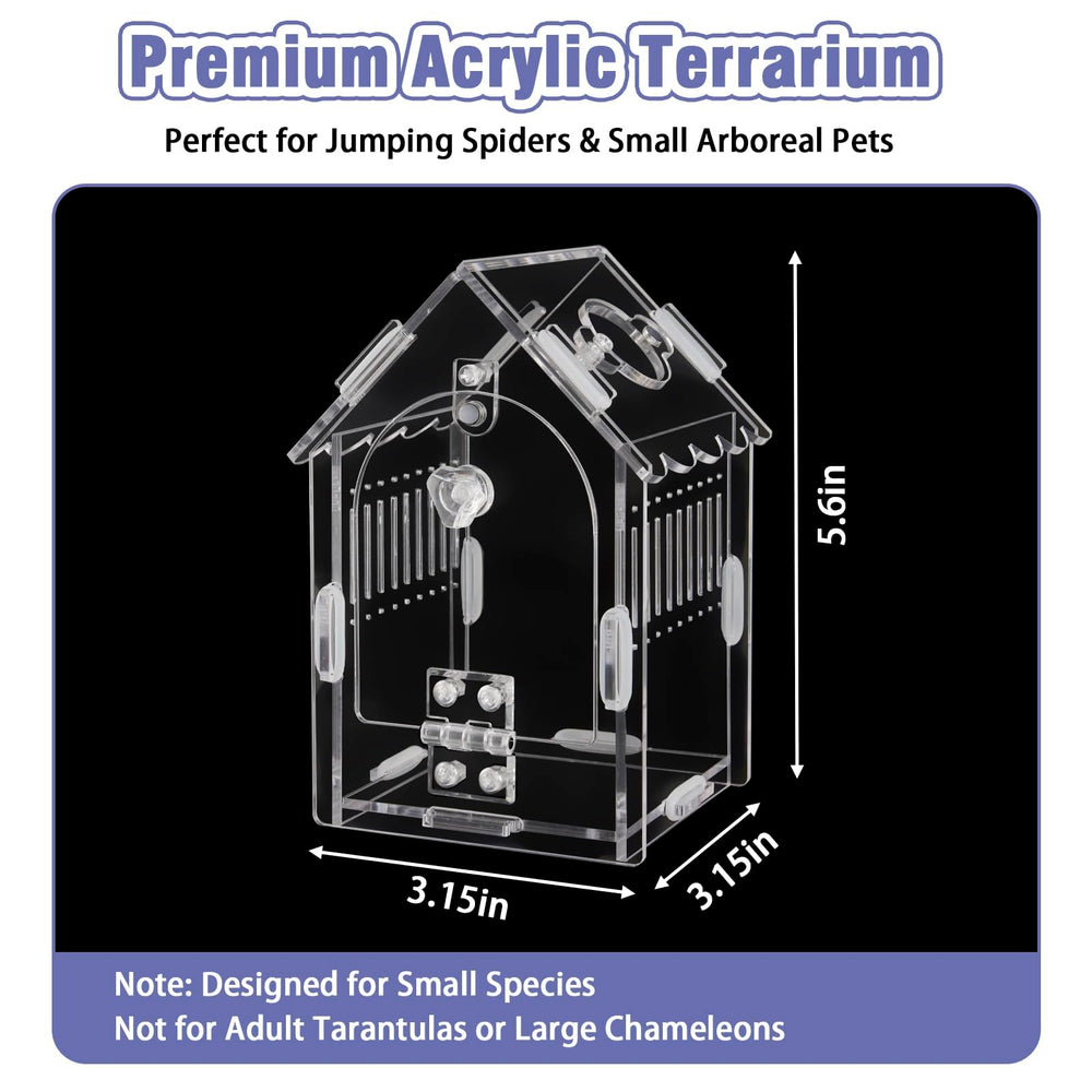 LEIZHENZI terrario acrílico 8x8x14 cm, vista lateral para dimensiones compactas.